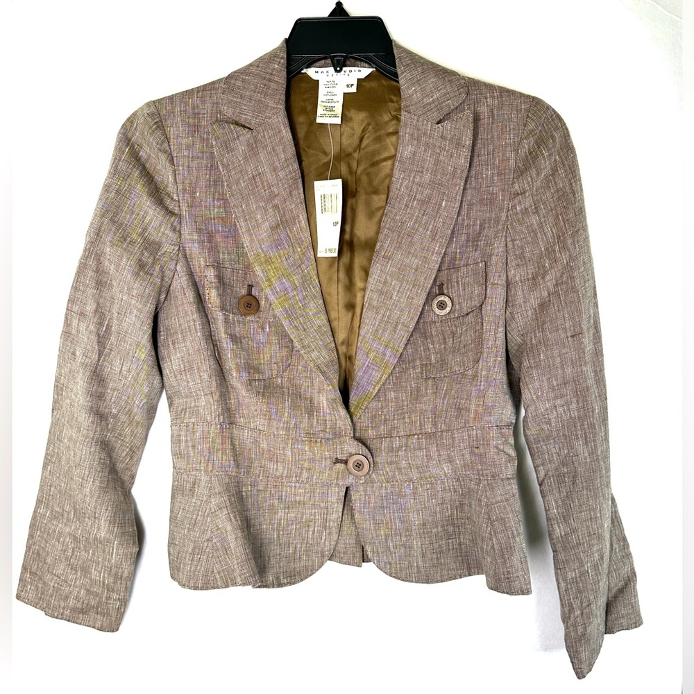 Maxx Studio Petite Women Size 10P Brown Peplum Blazer Jacket NWT MSRP 198